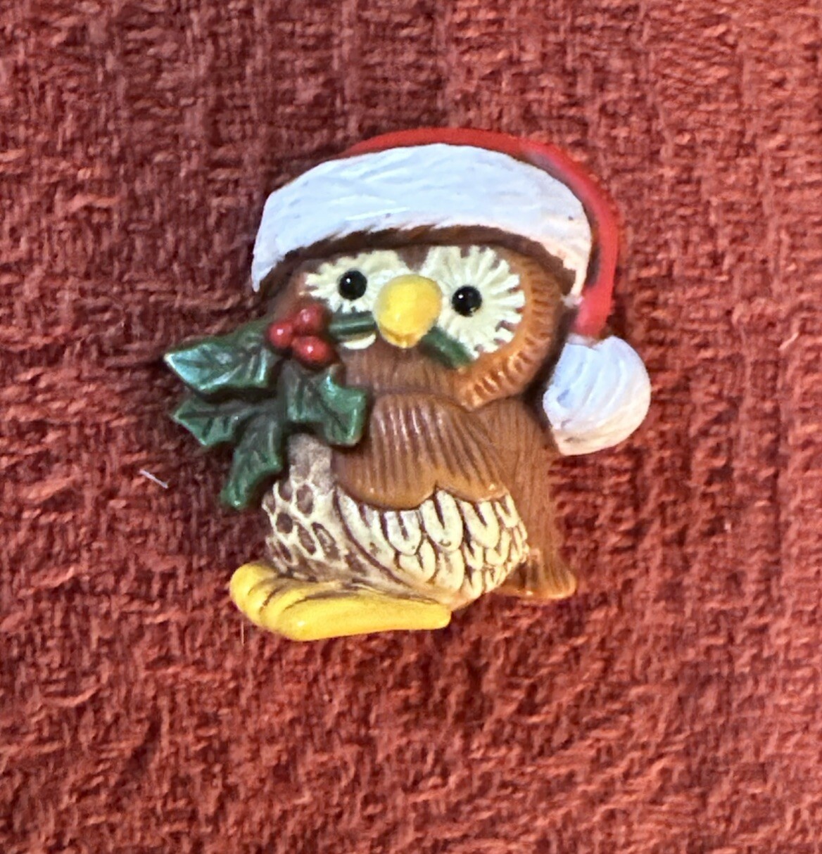 Vintage Festive Adorable Santa Owl Pin Brooch Hallmark Christmas Jewelry