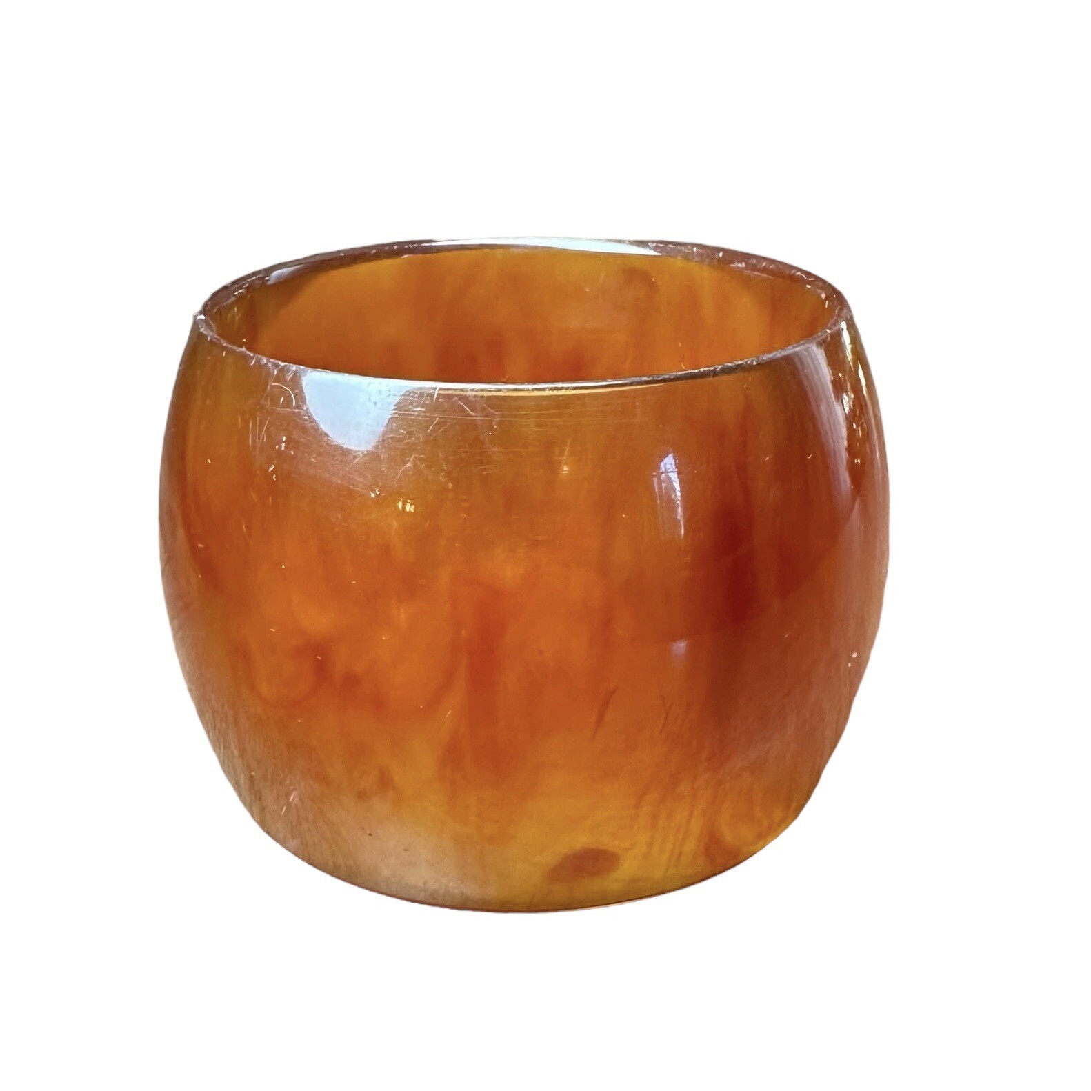 Extra Wide Vintage Bakelite Bangle Bracelet Marbled Amber Root Beer 2.25”x 2.5”