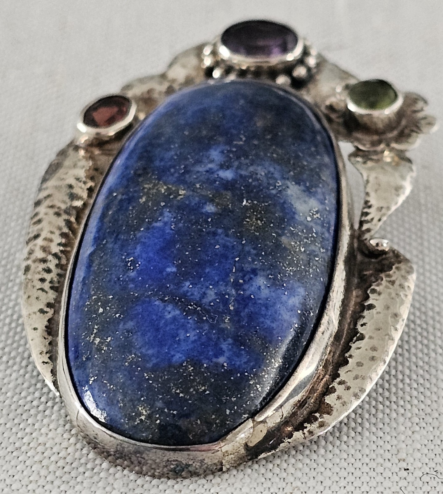 Vtg Sterling Silver 925 Large 2.5″ Ornate Lapis Lazuli Pendant Clip Signed 30g