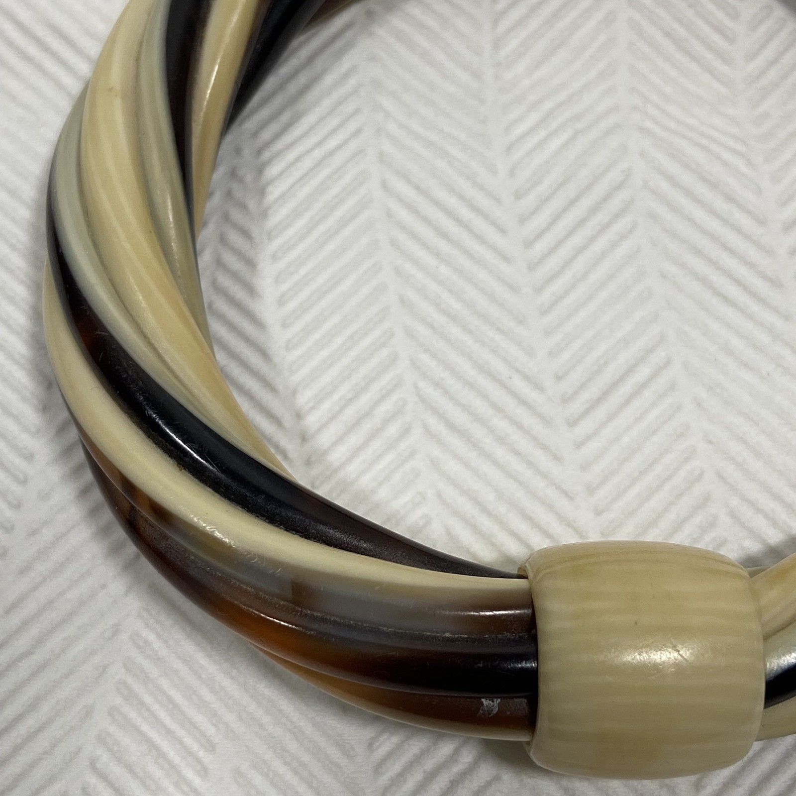 Lea Stein Paris Brown Cream Black Twisted Knot Plastic Acetate Cellulose Bangle