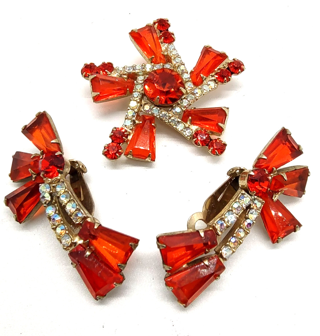 Juliana D&E Orange Colored Keystone and Chanton Brooch and Earrings!