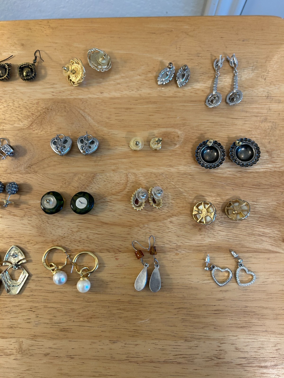 Lot Of 24 Vintage Pierced Earrings Few Sterling Silver, Amber, CZ & Jade