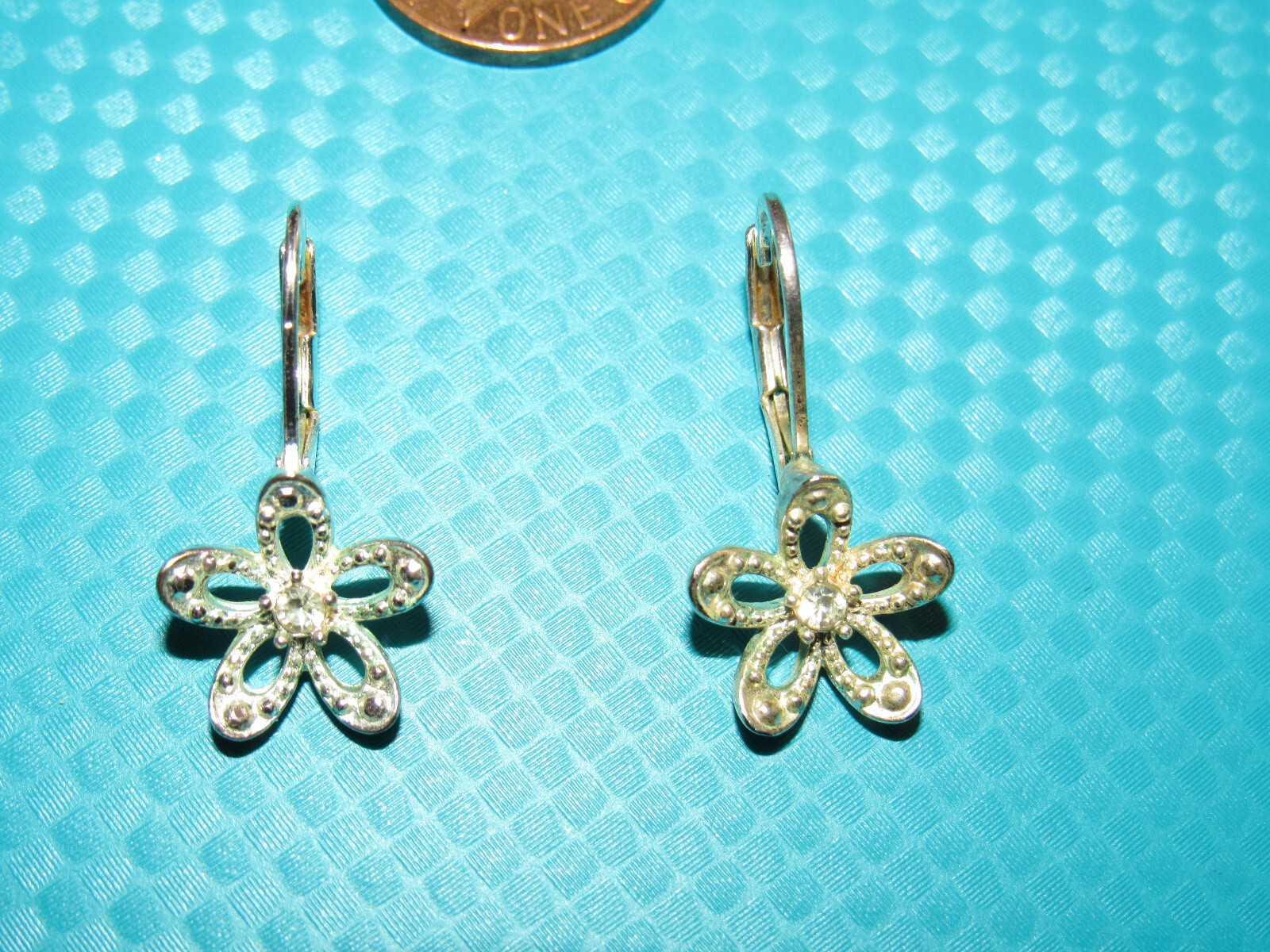 1980’S Leverback Earrings Star N R Signed Sterling Silver 1.25″ x .5″ Rhinestone