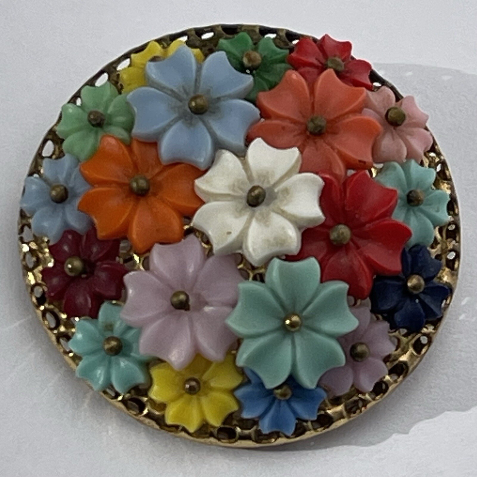 Vintage Miriam Haskell Unsigned Multi-Color Flowers (large/small) Brooch