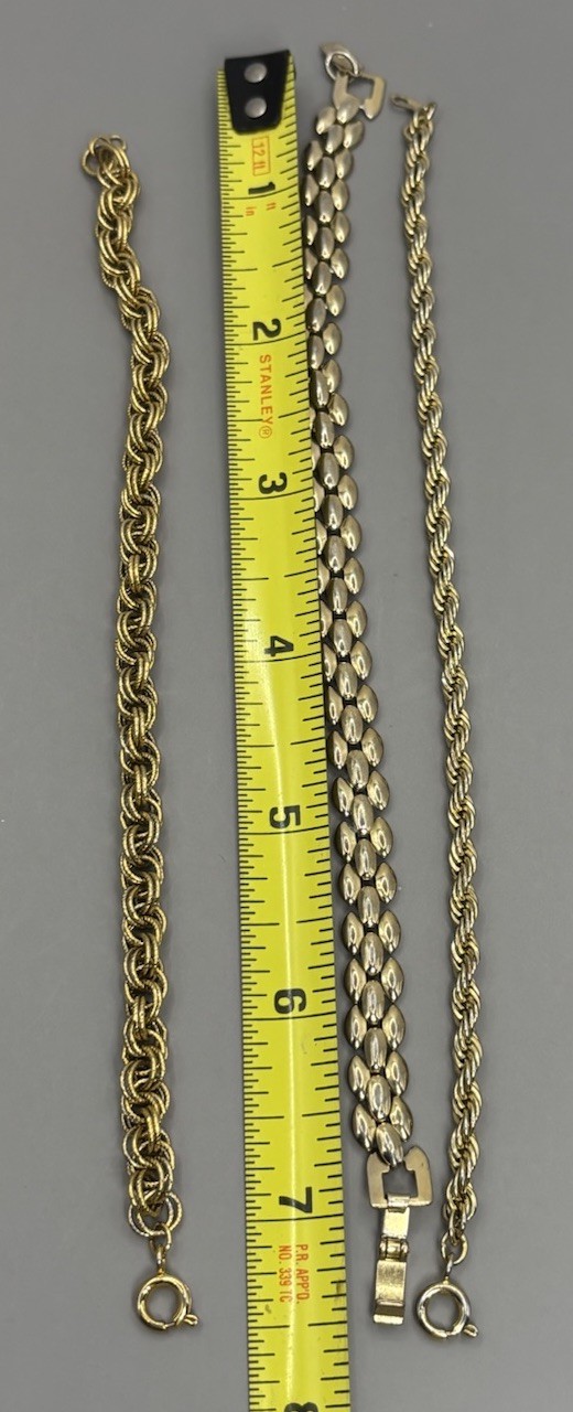 Vintage Chain Bracelet Lot Gold Tone Panther Link Rope Chains Stackable