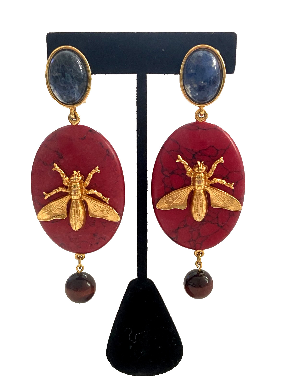 Vtg Oscar De La Renta Oval Drop Gold-tone Fly Statement Earrings