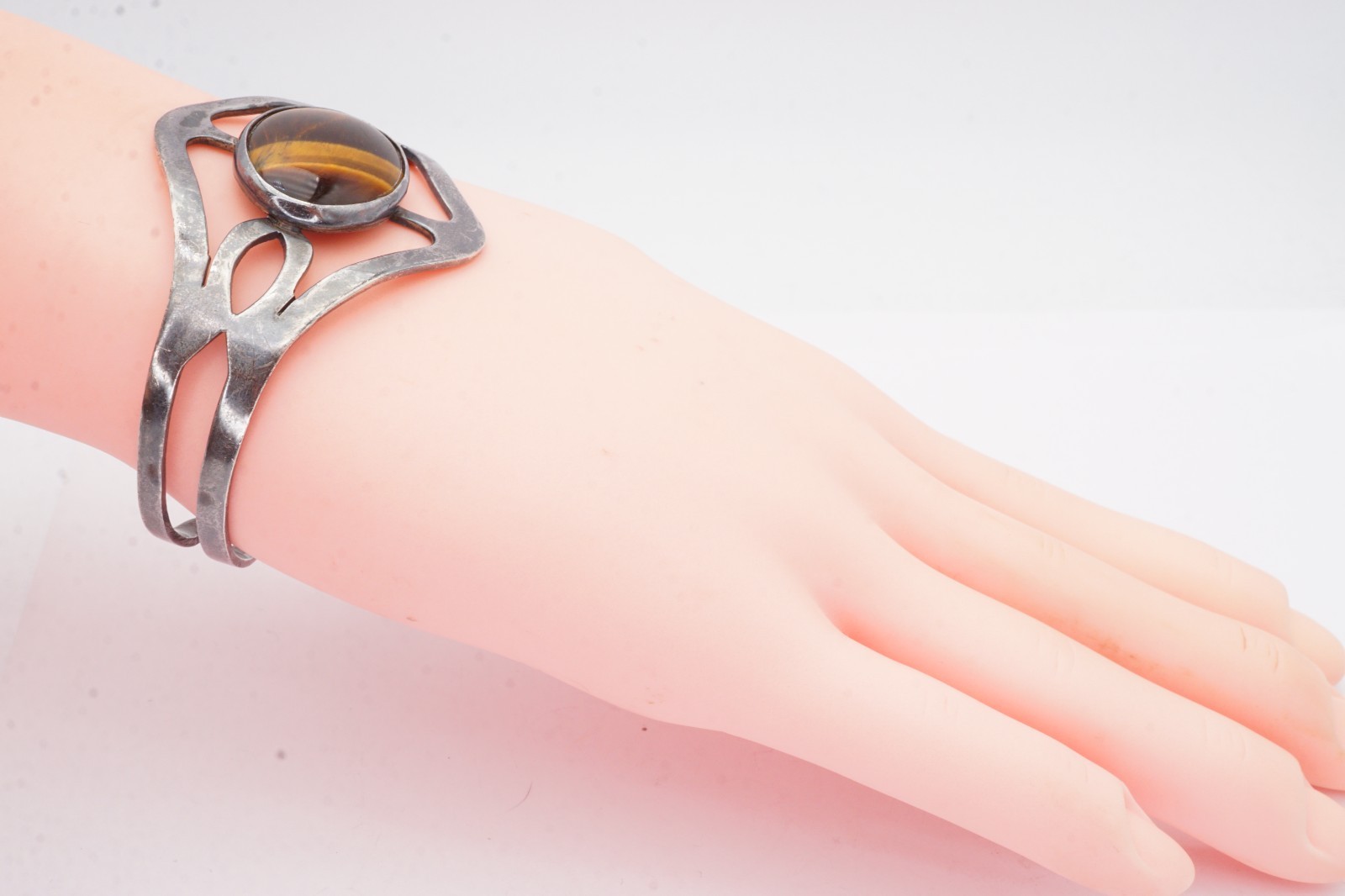 Vintage Sterling Silver 925 Tigers Eye Cuff Bracelet 6.5″