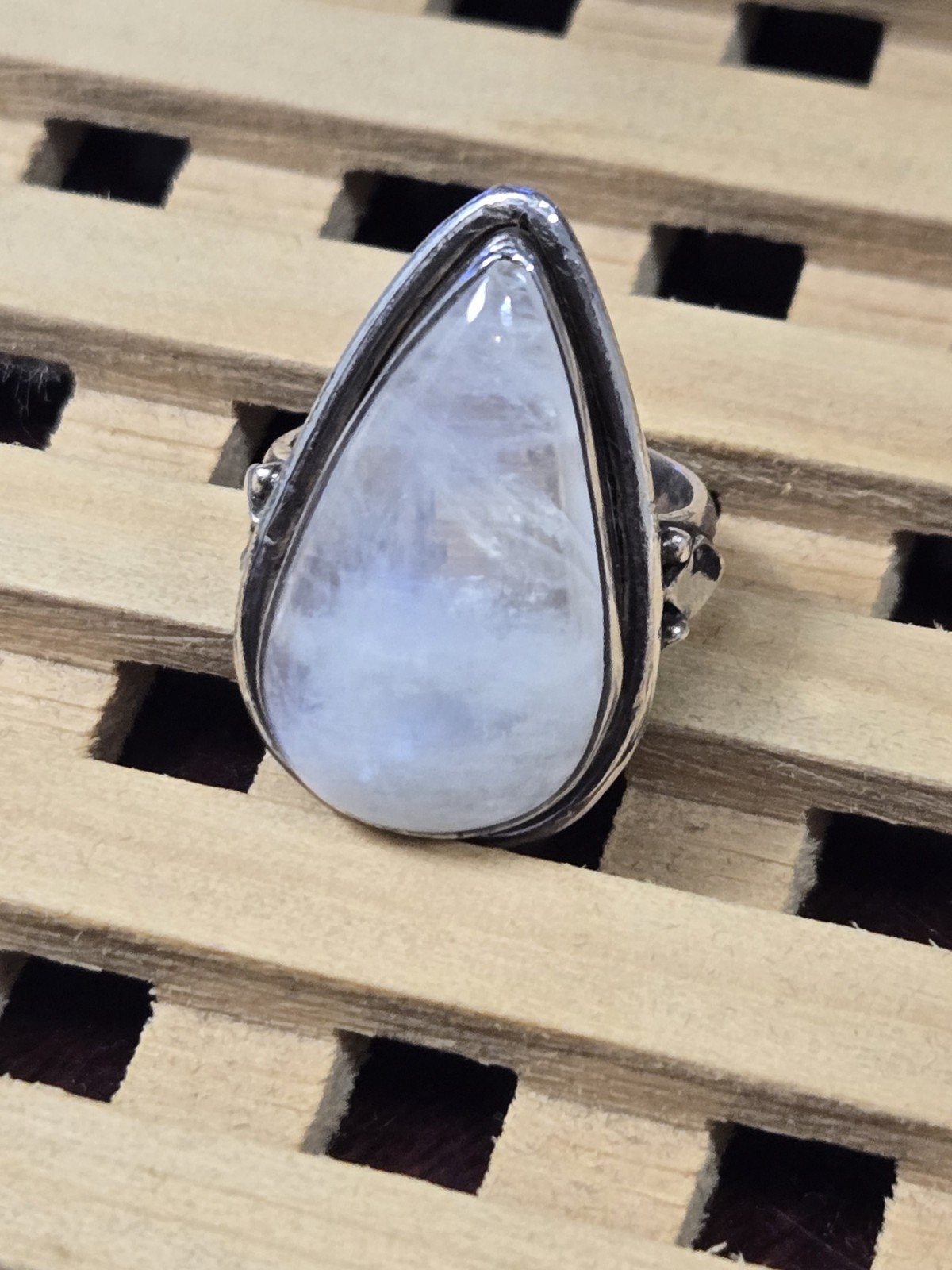 Rainbow Moonstone Shield Ring Size 5.5 Sterling Silver 925 Vintage
