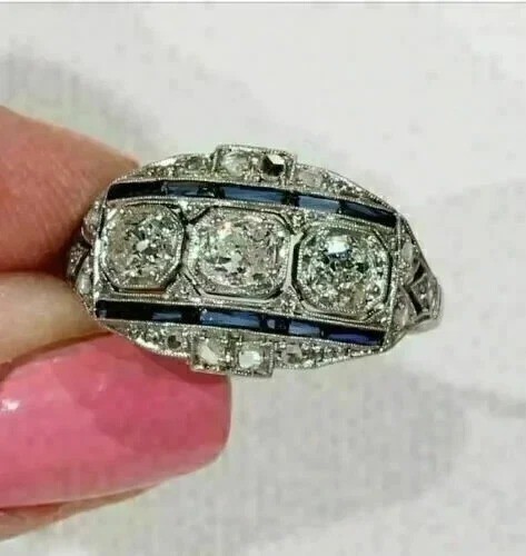 4.20Ct Art Deco Style Lab Created Diamond Anniversary 14K White Gold Finish Ring