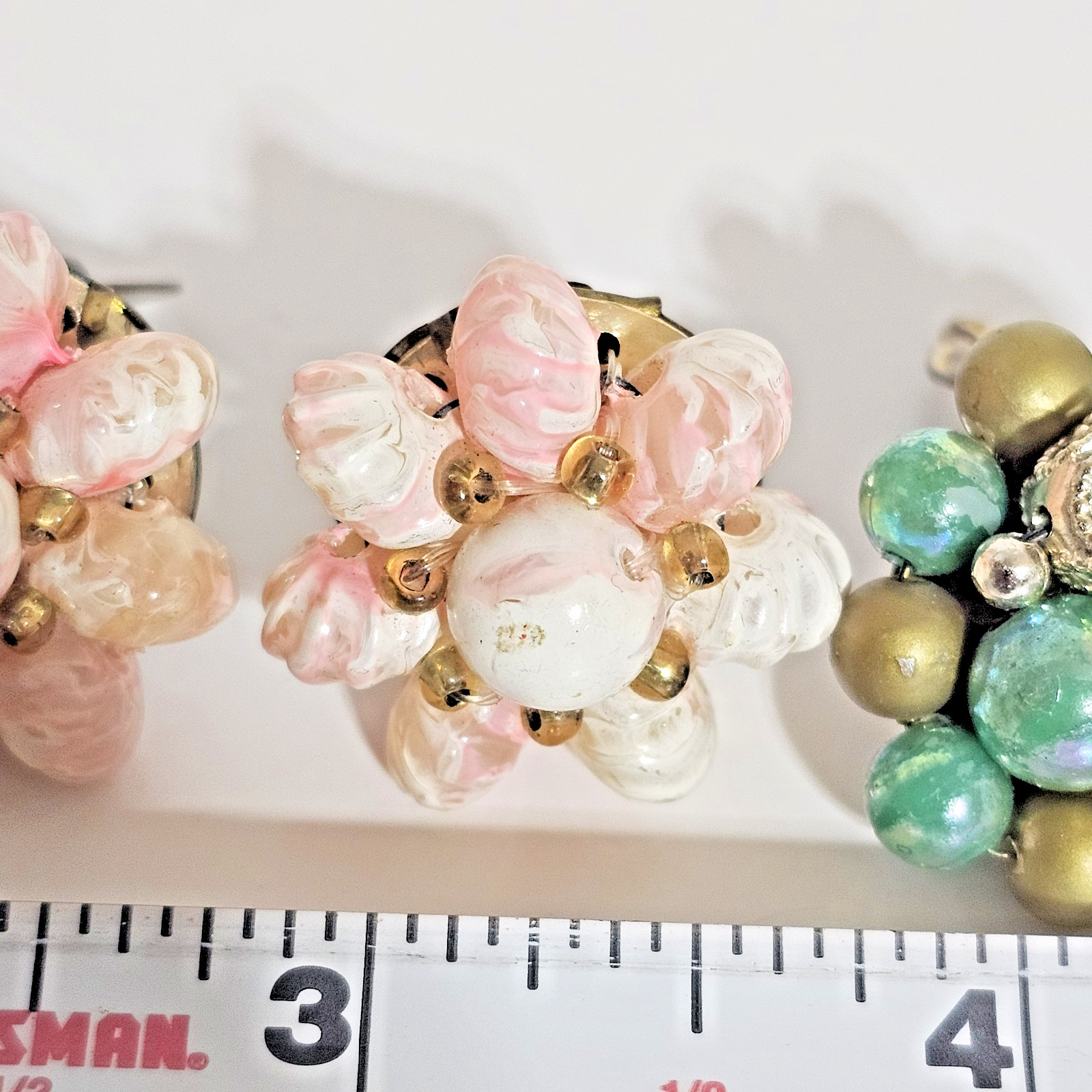 Lot Of 3 Cluster Beaded VTG Clip-on Earrings 2 Japan 1 Hong Kong Handmade Retro
