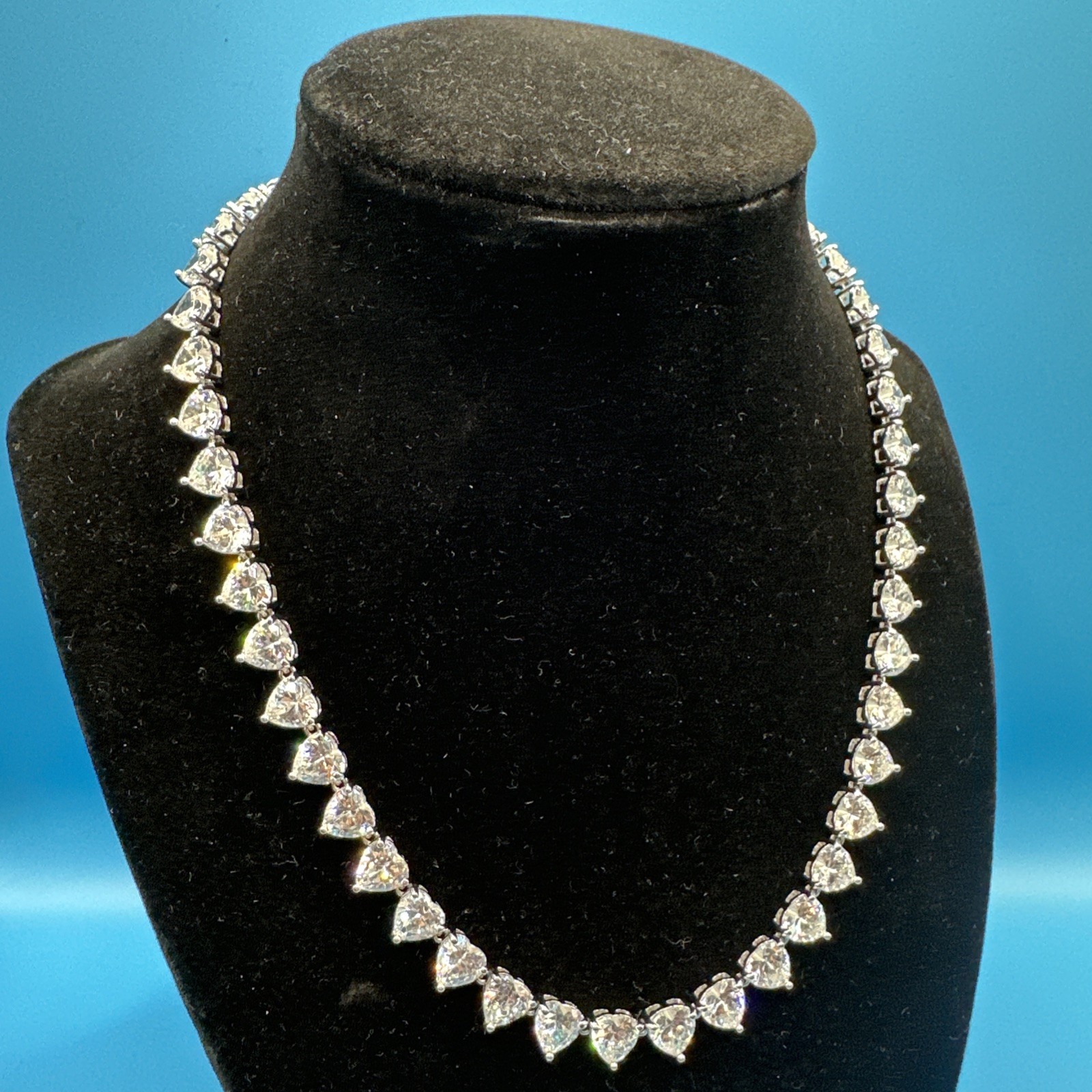 Ross Simons 925 Silver White/Colorless Heart Cut CZ Tennis Necklace 17″