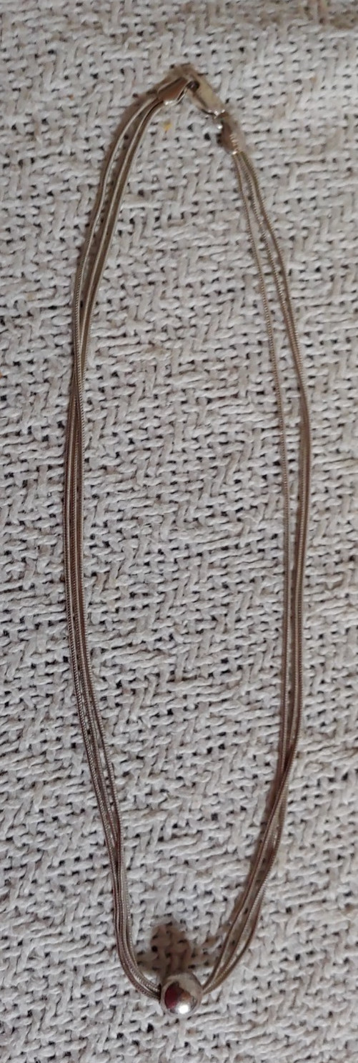 Vintage Triple Strand Sterling Silver Necklace Single Bead 16″ ITALY 925 Cl