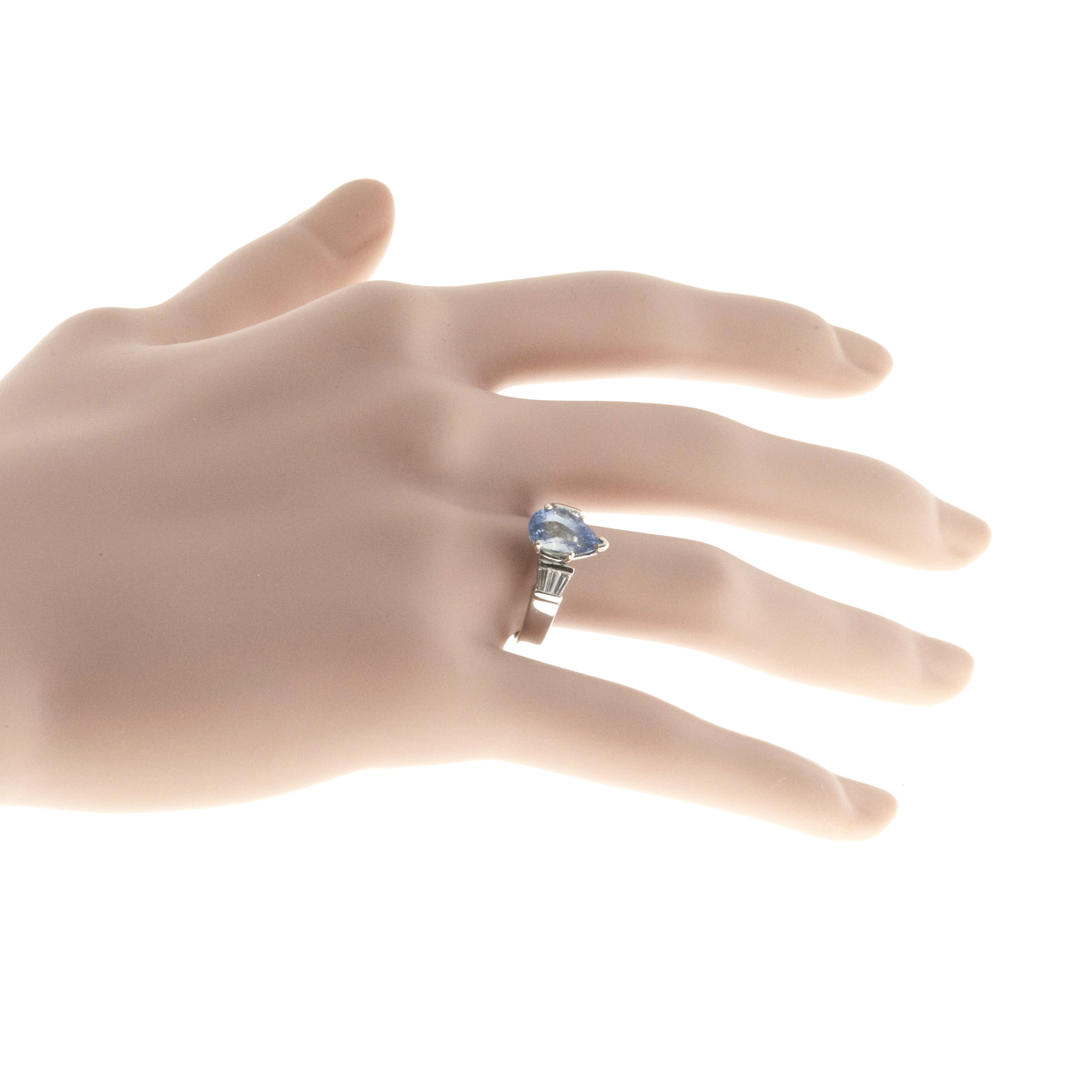 Vintage 2.62ct Fancy Light Blue Pear Sapphire Platinum .18ct Taper Diamond Ring