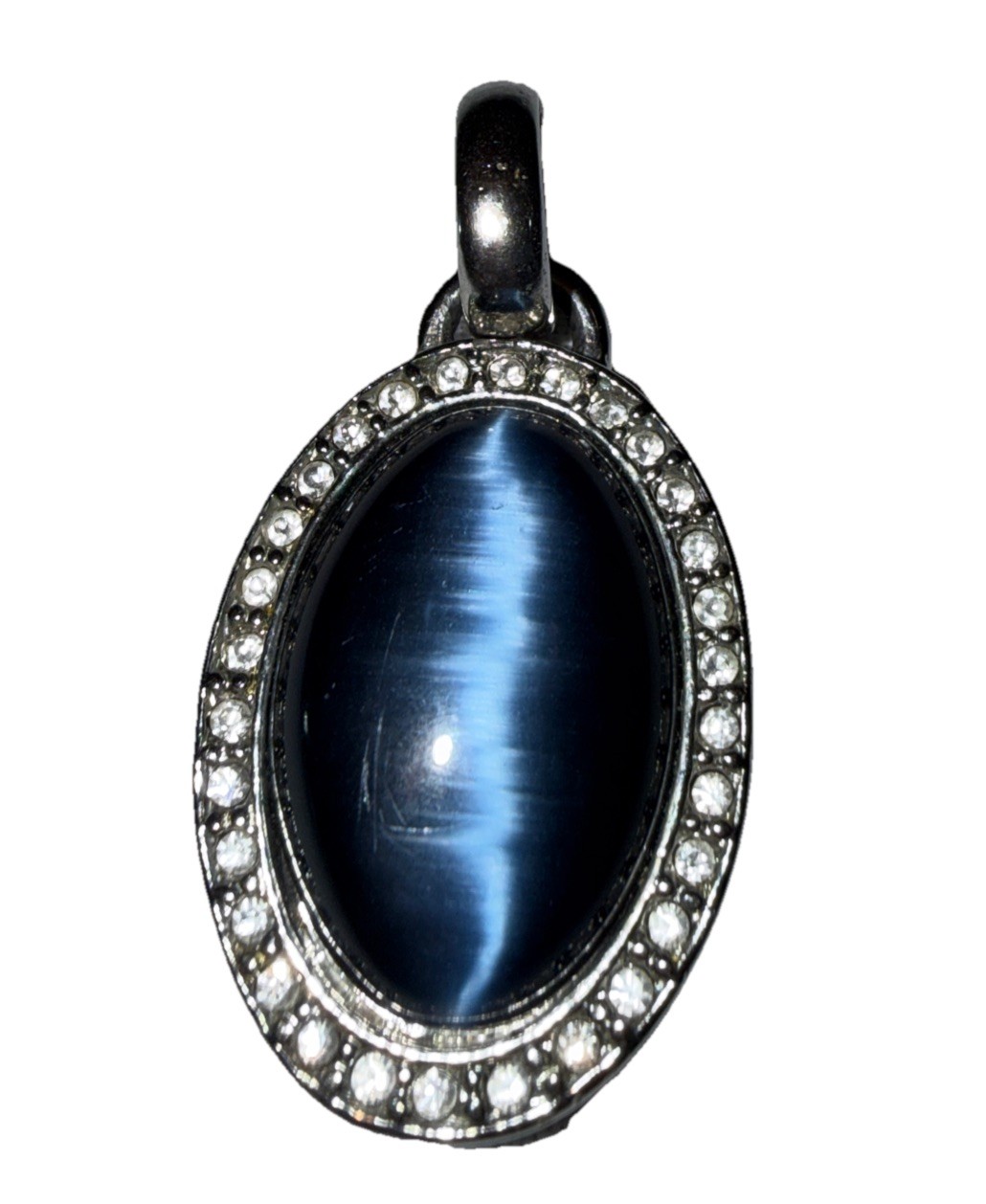 Vintage Silvertone Pendant With A Dark Blue Man-Made Stone With Sm Crystal/CZ