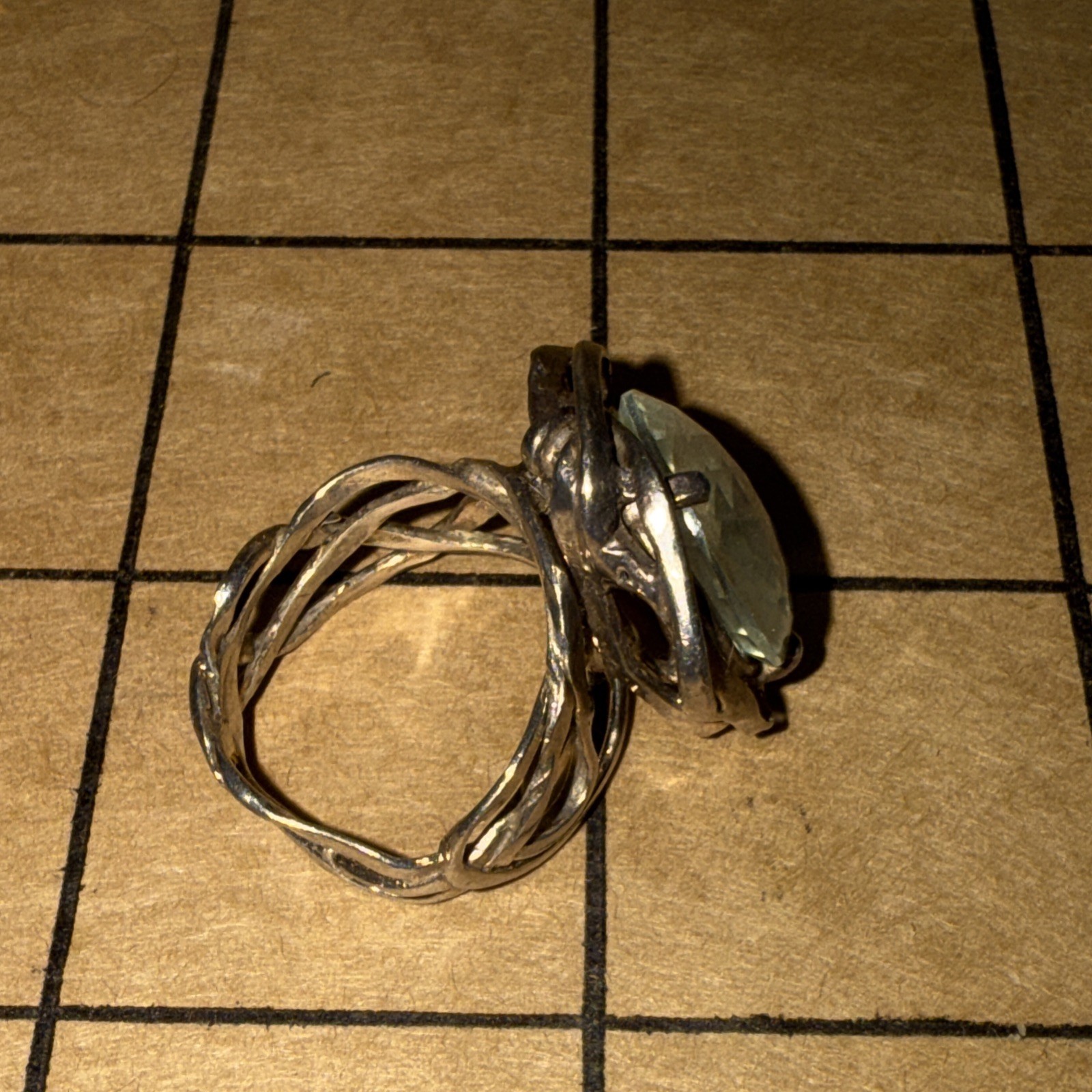 UNKNOWN STONE VINTAGE BRUTALIST MODERNIST STERLING SILVER RING SIZE 5.5