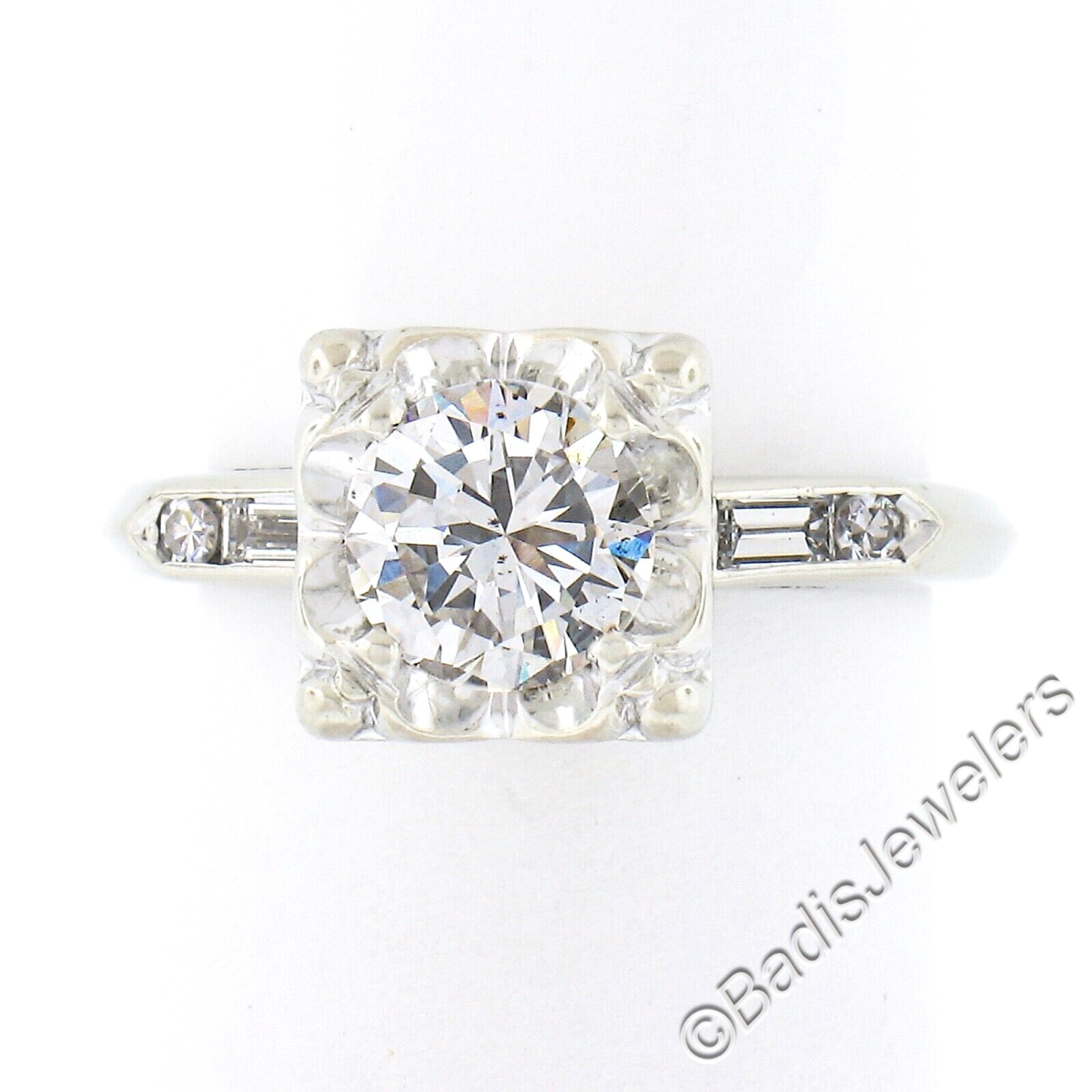 Vintage 14k White Gold Illusion Prong Old Transitional Diamond Engagement Ring