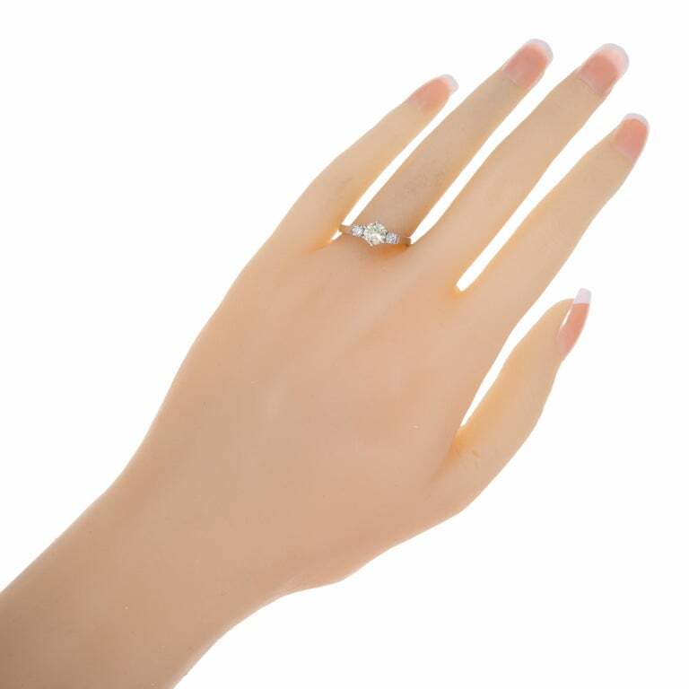 Estate 1960’S English 18k White Gold Raised Wire Fancy Light Yellow Diamond Ring