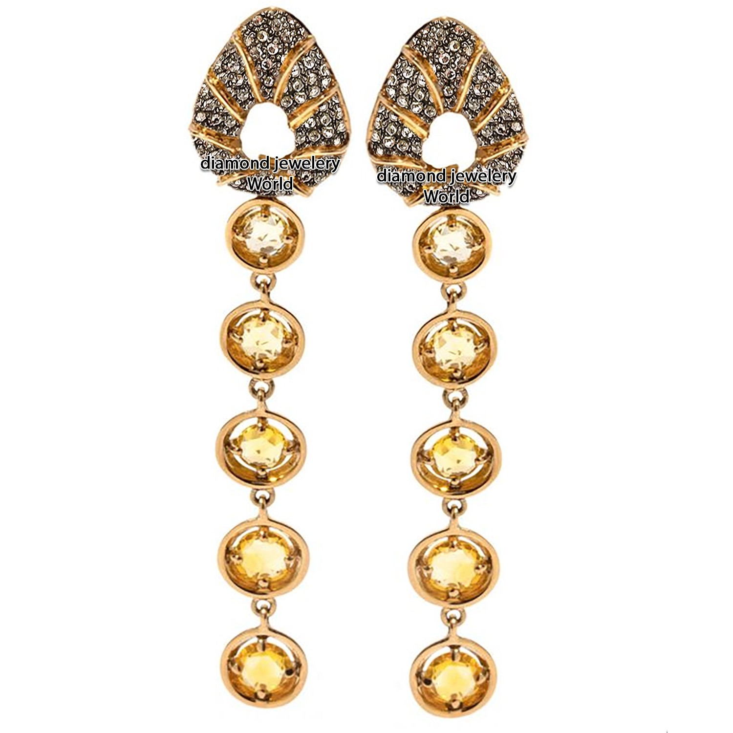 1.86ctw Rose Cut Diamond Yellow Topaz Silver Victorian Gorgeous Earring Jewelry