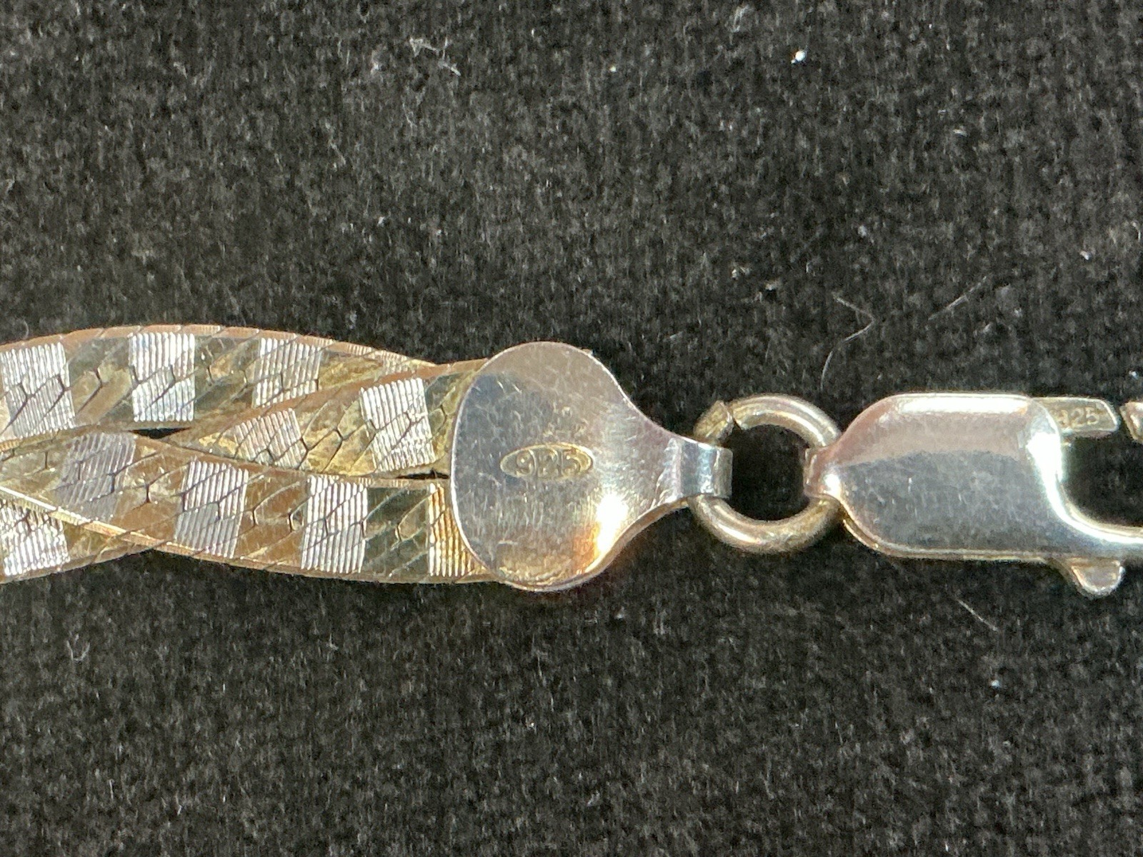 7.5” Milor Italy Gold Tone ETCHED BRAIDED Sterling Silver Bracelet Herringbone