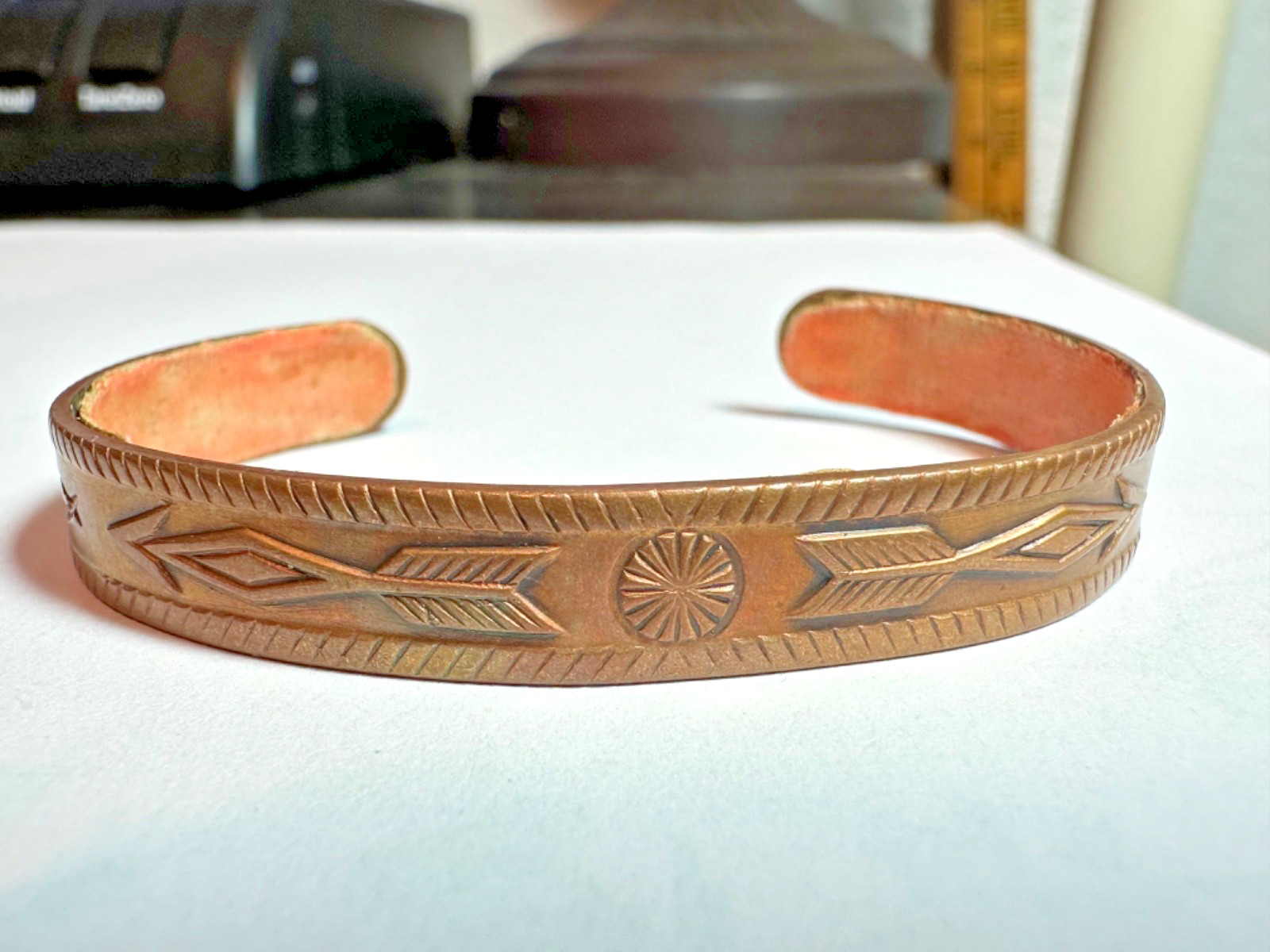 Vintage Solid Copper Cuff Bangle Bracelet Southwest Design By Bell