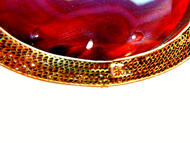 Antique Chinese Export Gilt Silver Carved Carnelian Flower Filigree Pin Brooch