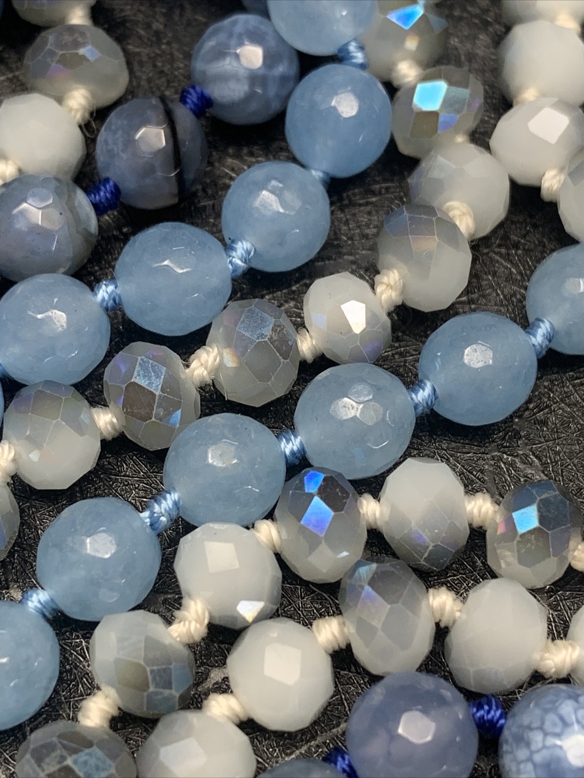 Vintage Crystal And Stone Blue Beaded Necklace Lot Of 3 For Layering 30+”