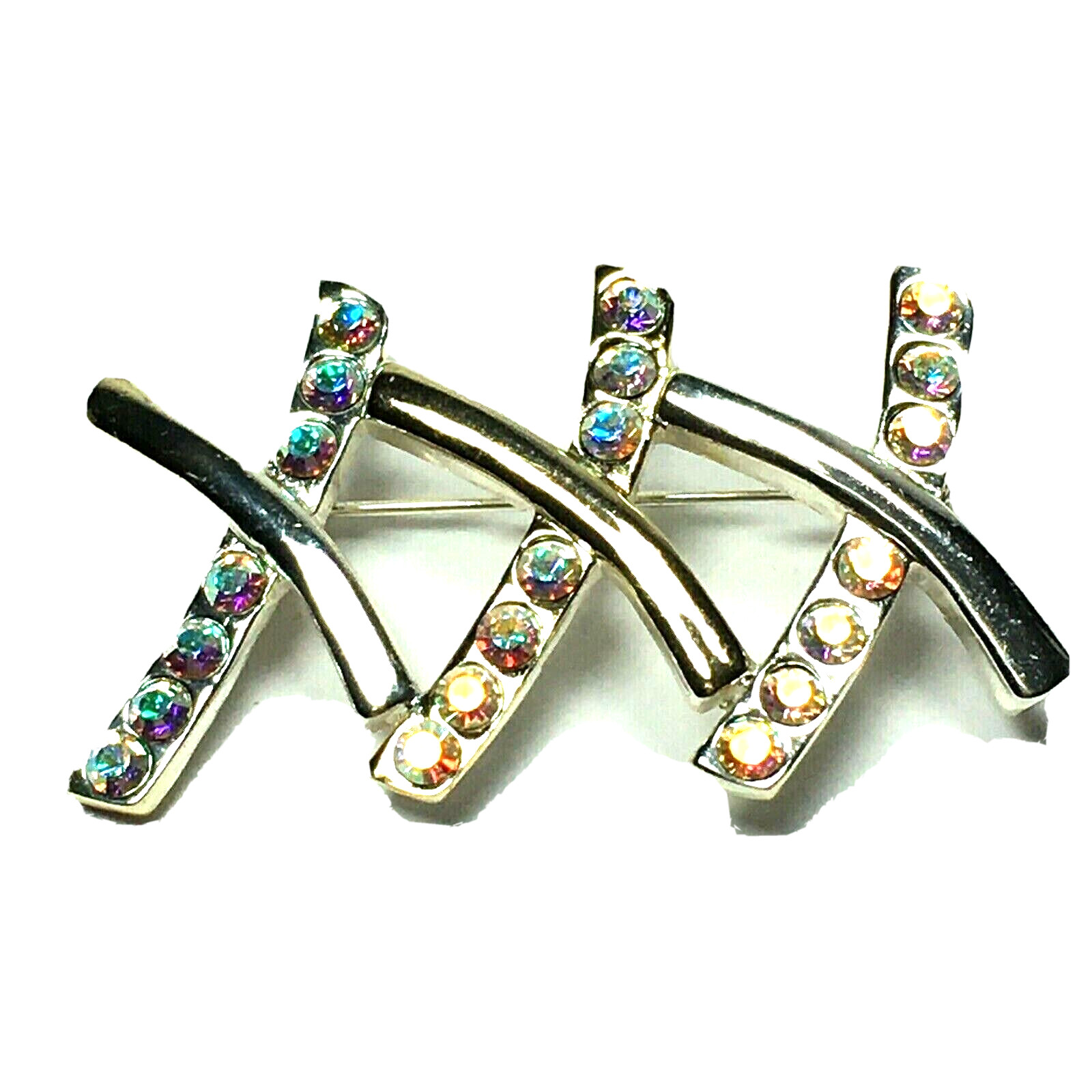 XXX Silver-tone Brooch Pin Rhinestone Vintage AAI Marked