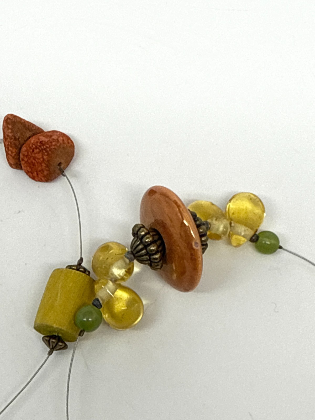 Vtg Artisan Mixed Glass Beads Wire Stations Necklace Multicolor Long Boho