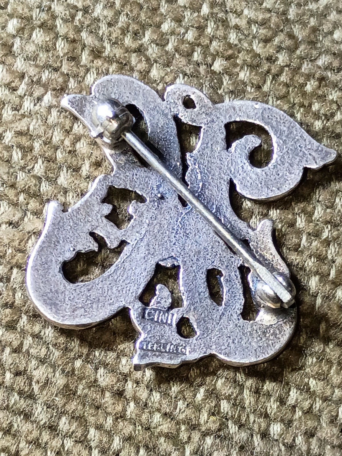 Vintage 1930s CINI Art Nouveau Engraved Letter H Sterling Silver 925 Brooch Pin