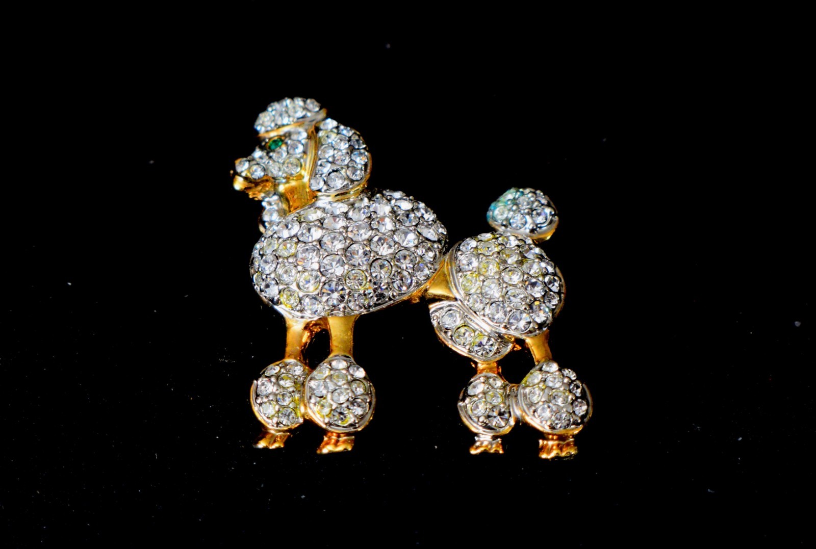 Vintage Two-toned Poodle Brooch/Pin with Rhinestones 1 inch x 1 1/4 inch