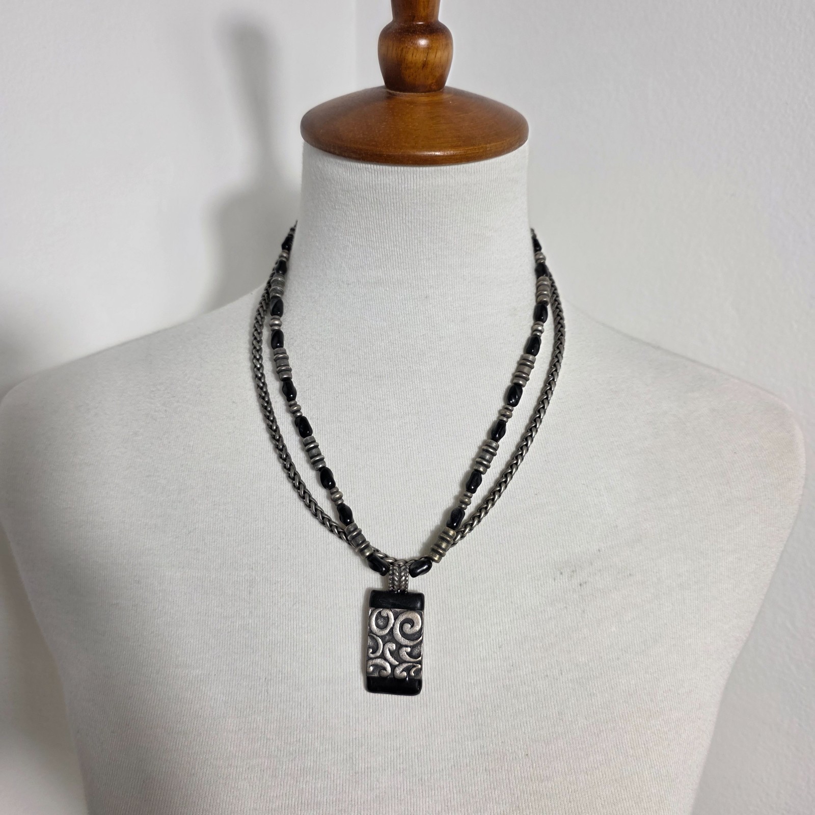 Chico’s Tribal Style Pendant Necklace Double Strands of Chain & Beads