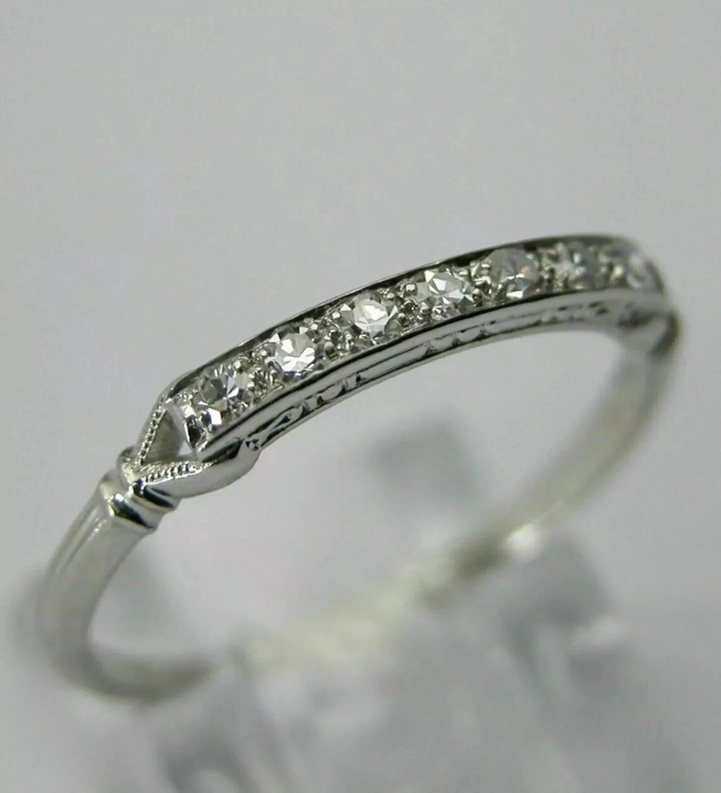 Art Deco Style Round Lab Created Diamond Anniversary 14K White Gold Finish Ring
