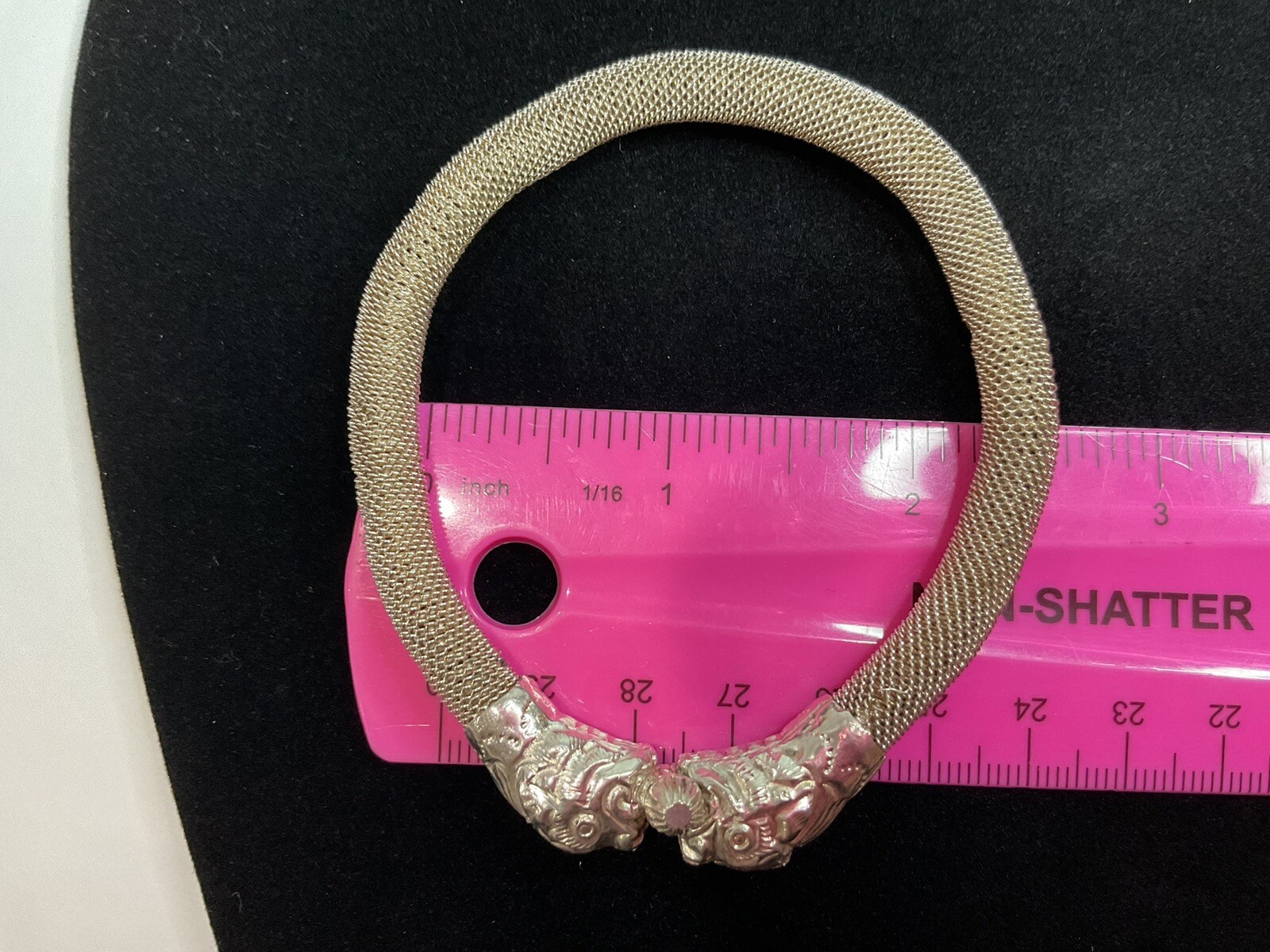 Vintage Chinese Dragon Bracelet Double Headed Figural Mesh Sterling Silver