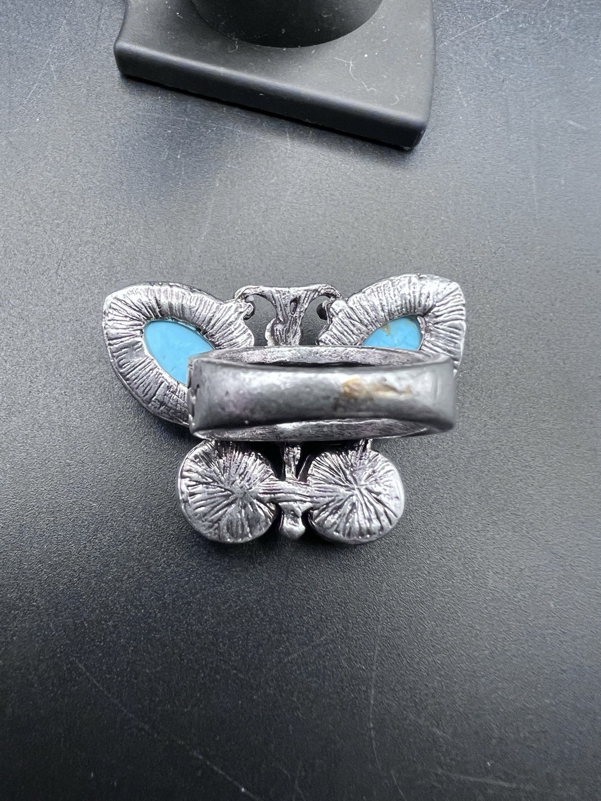Vintage Butterfly Statement Ring Blue Cabochons Silver Tone Size 6.5