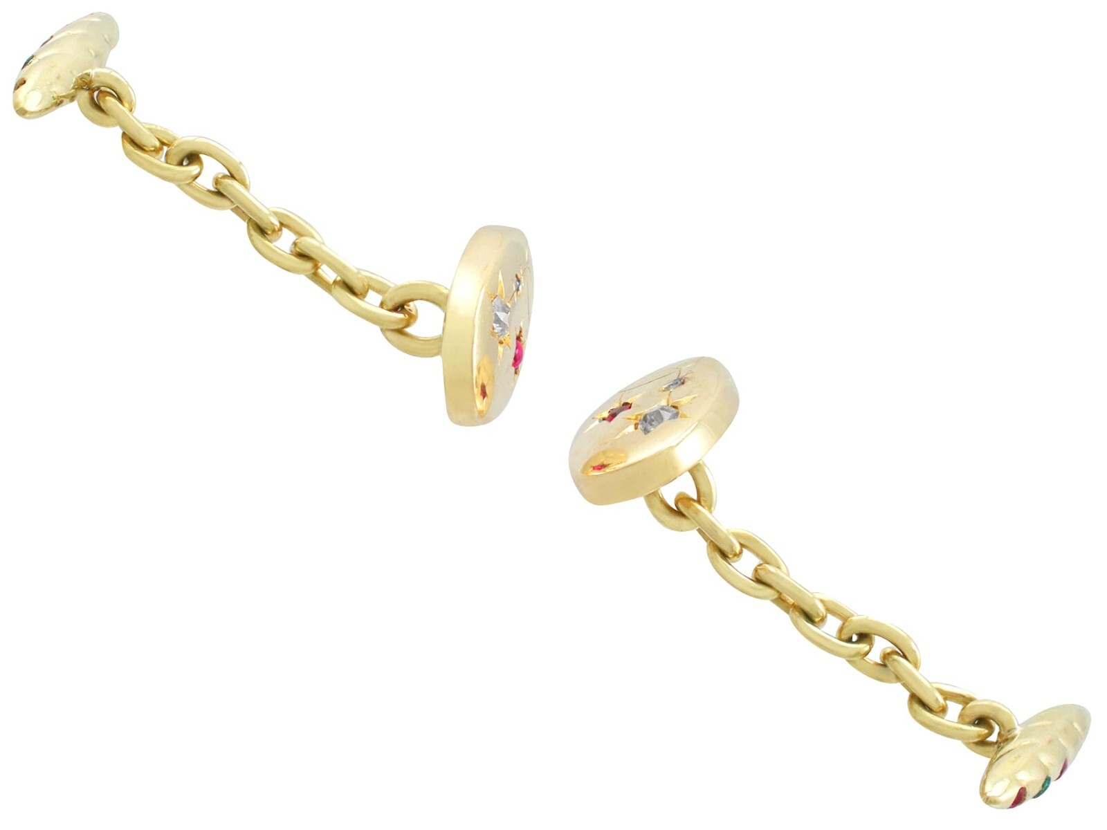 0.16 Ct Ruby & 0.06 Ct Emerald 0.08 Ct Diamond & 14k Yellow Gold Cufflinks 1910s