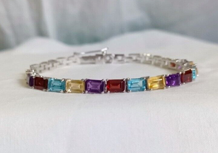 Rainbow Multi Gemstone Handmade Bracelet 925 Sterling Silver Women Bracelet Gift