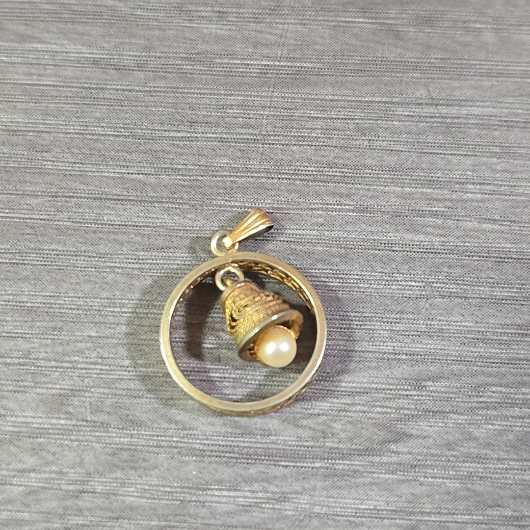 Vintage 1/20th 12K Gold Filled Cage Bell Dangling Pearl Pendant Charm