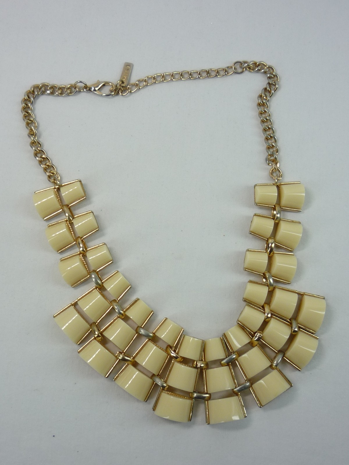 Mika Signed Statement Modernist Necklace Gold Tone USA Seller