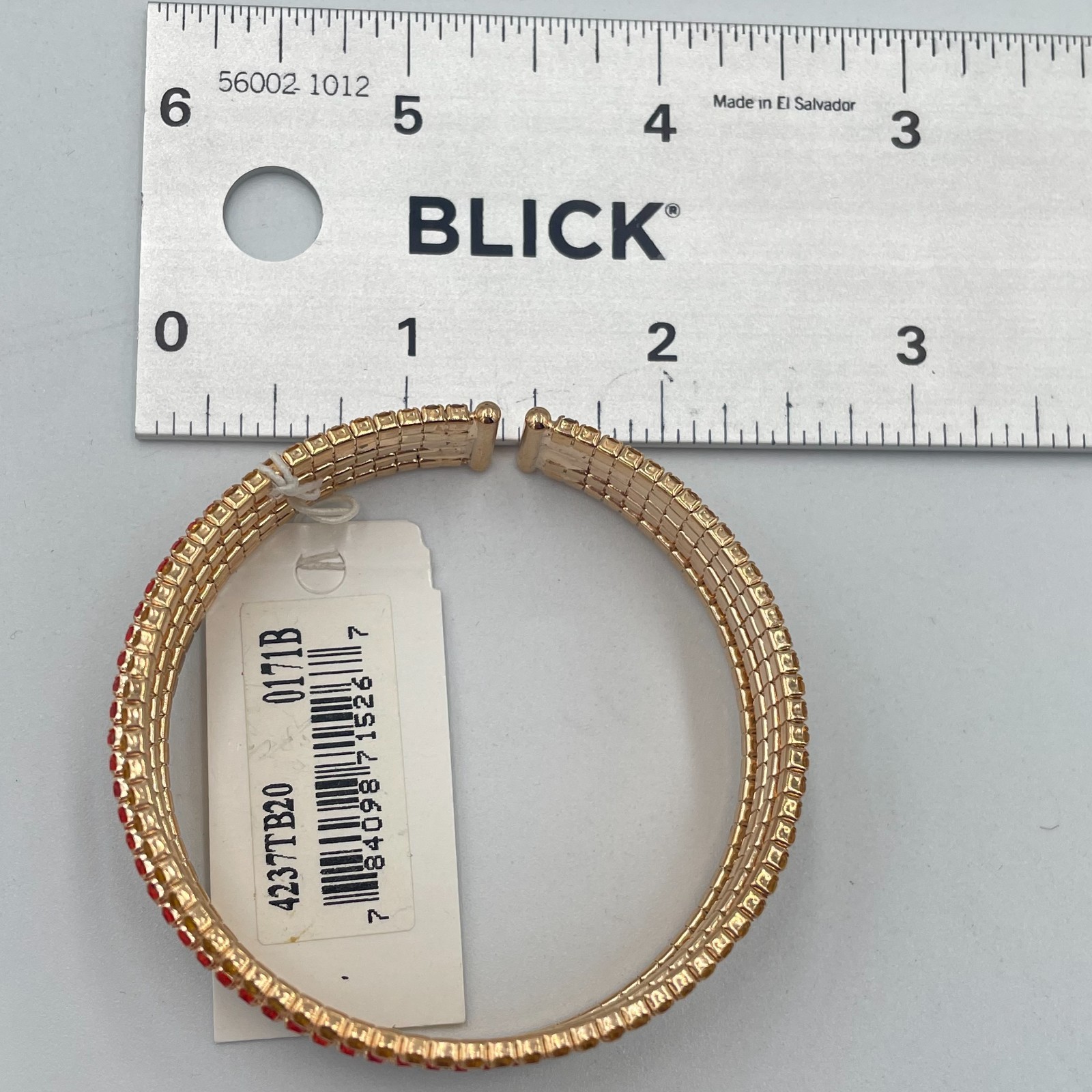 Vintage Kat + Bryn Gold Tone Rainbow Rhinestone 5 Row Open Cuff Bangle Bracelet