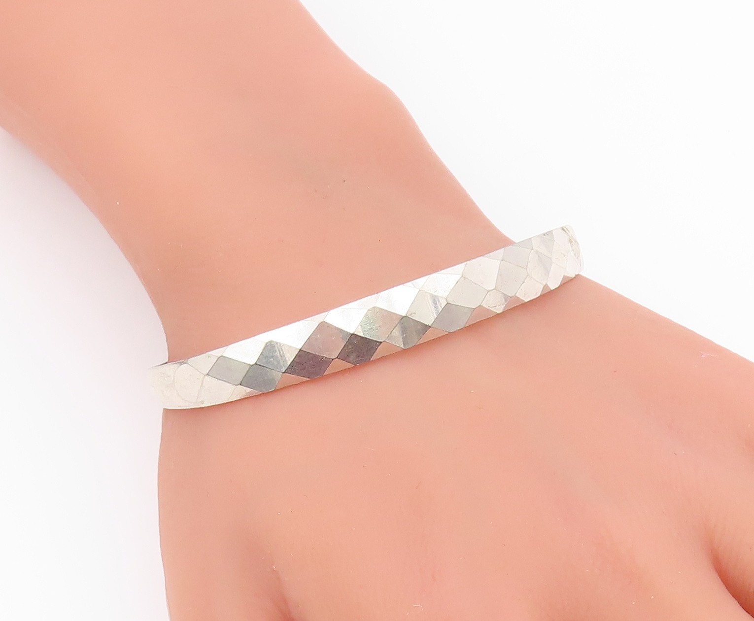 CHINESE 925 Silver Vintage Diamond Pattern Hidden Message Bracelet BT9363