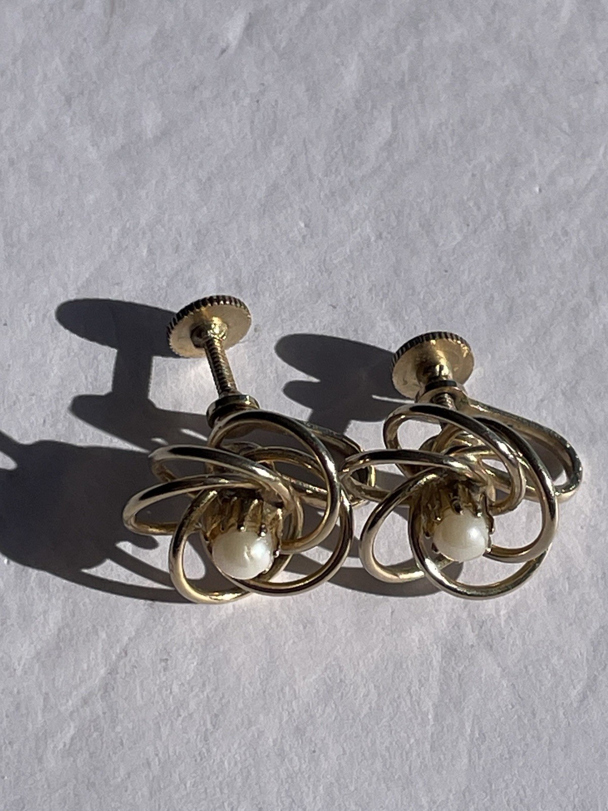 Vintage Gold Tone Pearl Love Knot Screw-Back Earrings