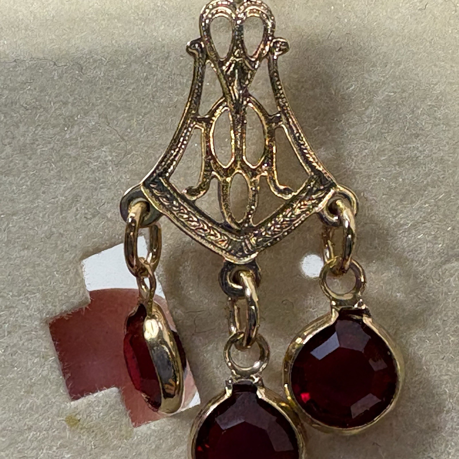 NOS Red Bezel Austrian Crystal Chandelier Earrings Pierced Post Dangle VTG 2.25″