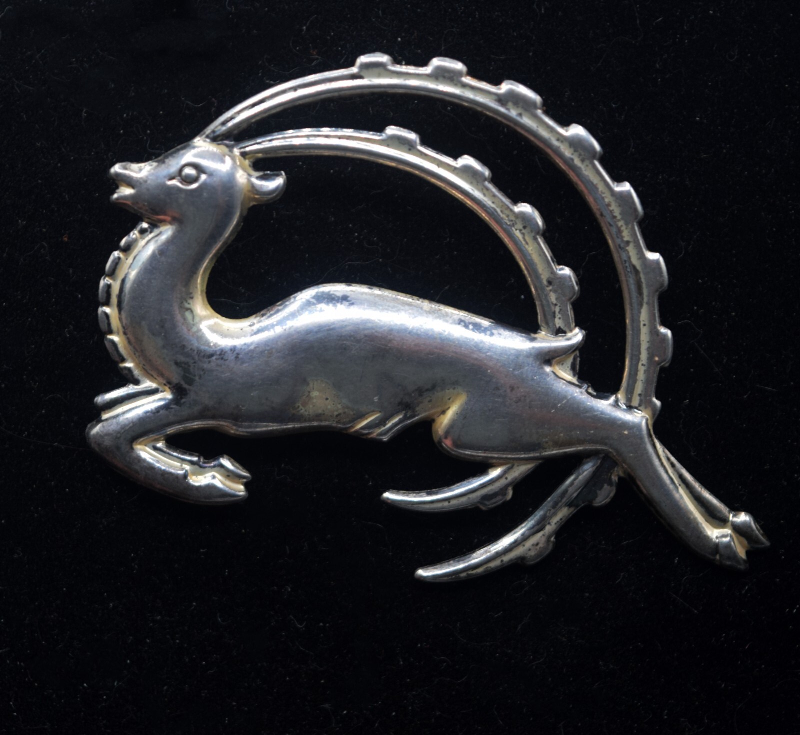 ART DECO STERLING SILVER LEAPING GAZELLE DEER BROOCH SB SILVERMAN BROS ANTIQUE