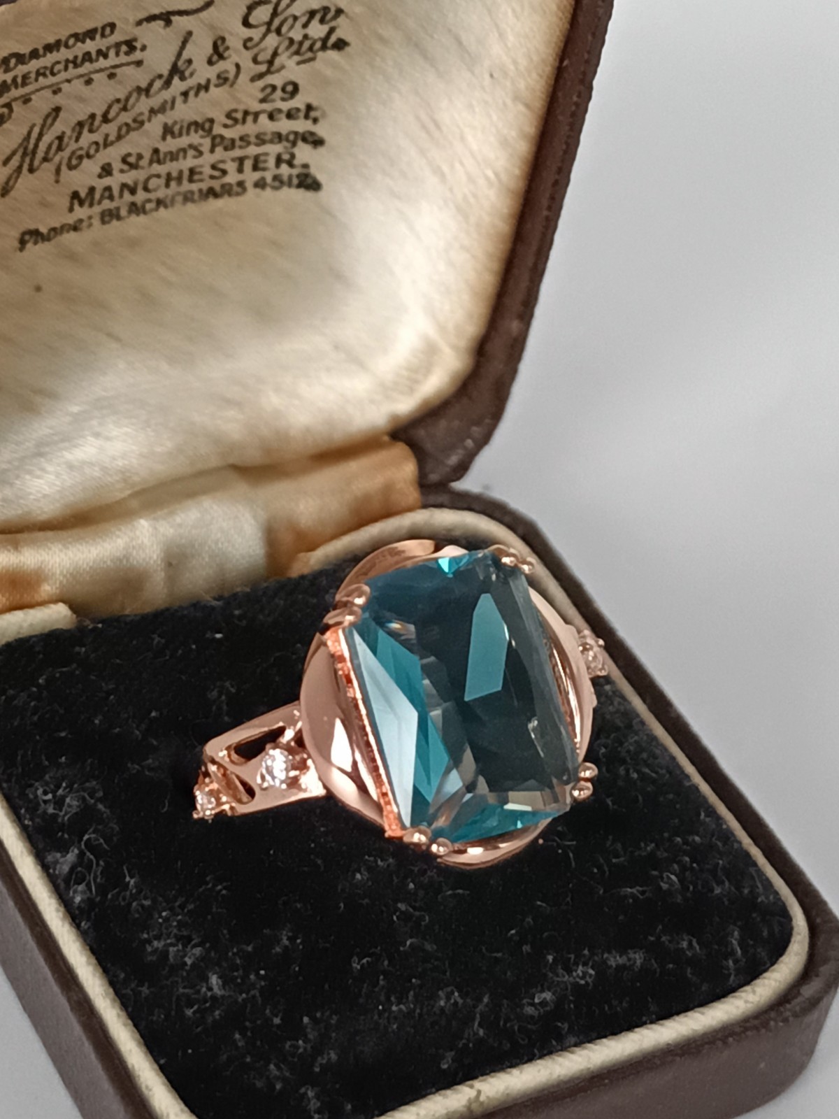 Vintage 1990-s 14 Ct Rolled Gold Blue Topaz Ring Size UK P US 7 1/2- Hallmarked