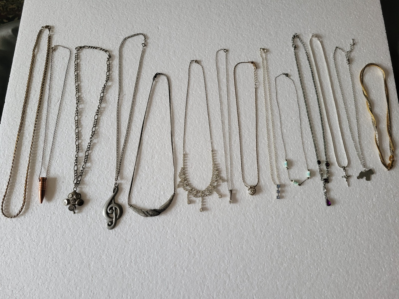 Lot 14 Vintage Jewelry Necklaces Bullet Treble Clef Steam Punk Silver/Gold Tone