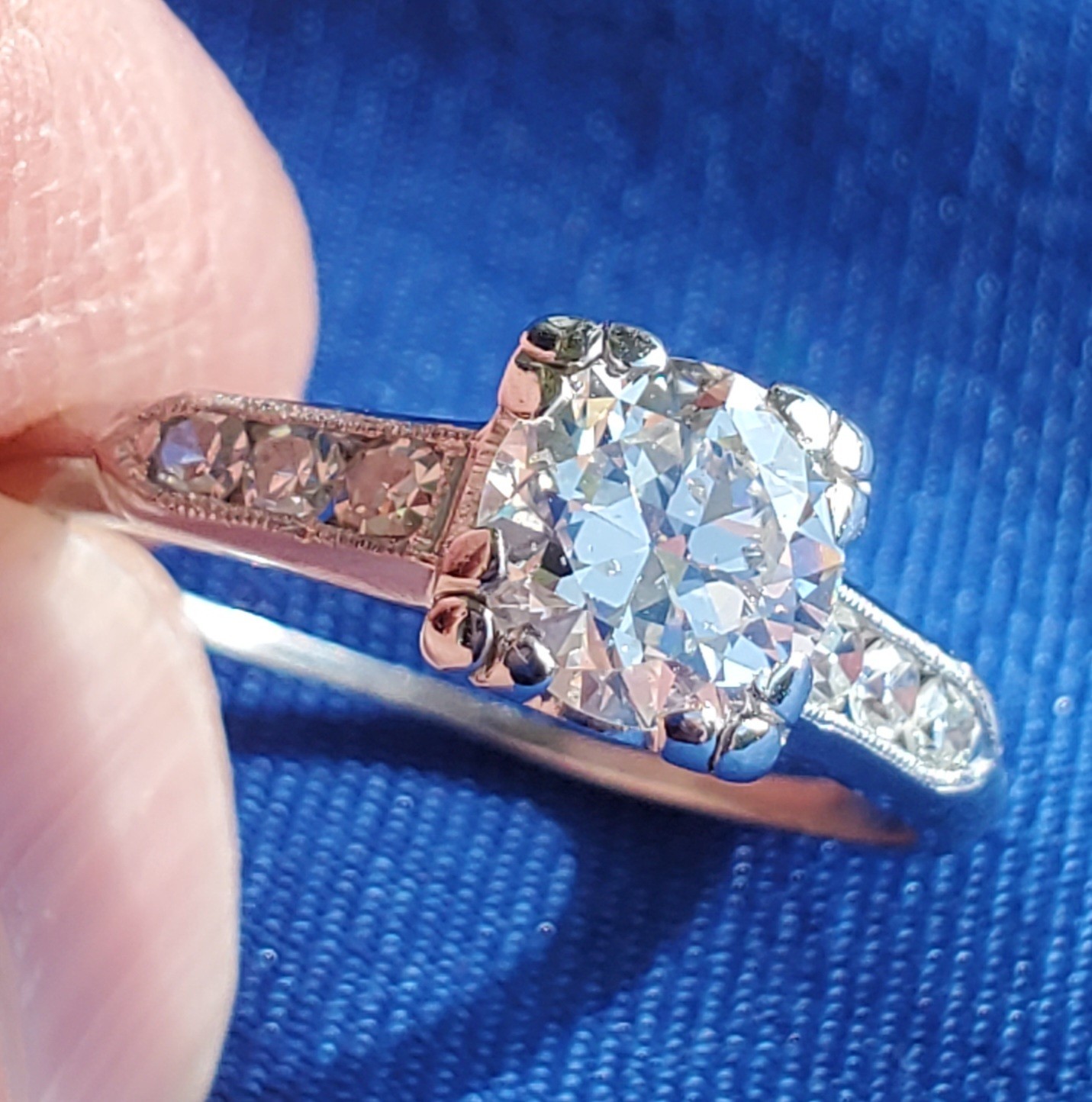 Original EARTH MINED DIAMOND Deco Engagement RING Vintage PLATINUM Solitaire 1 C