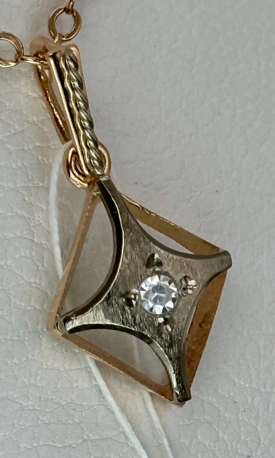 USSR Vintage Original Rose & White Gold CZ Pendant 583 14K Yerevan 1,39 g. 1989