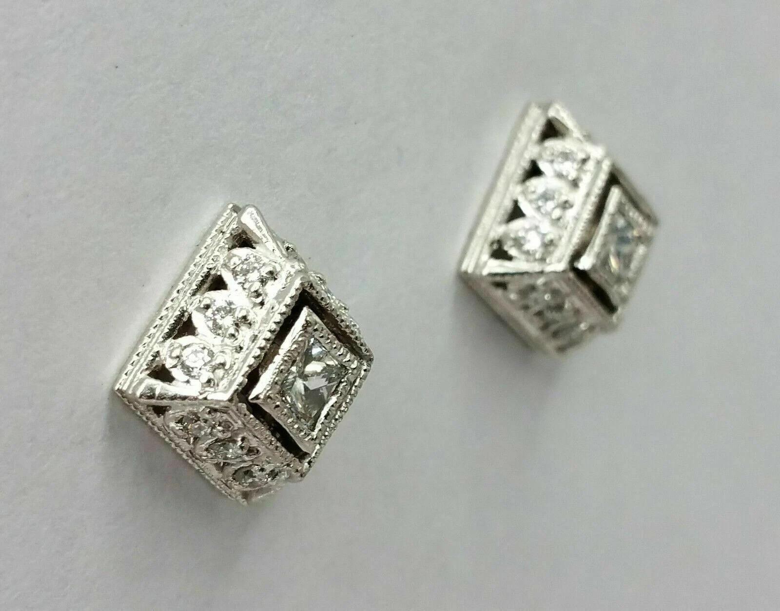 Art Deco Style Lab Created Diamond Engagement 14K White Gold Finish Earrings