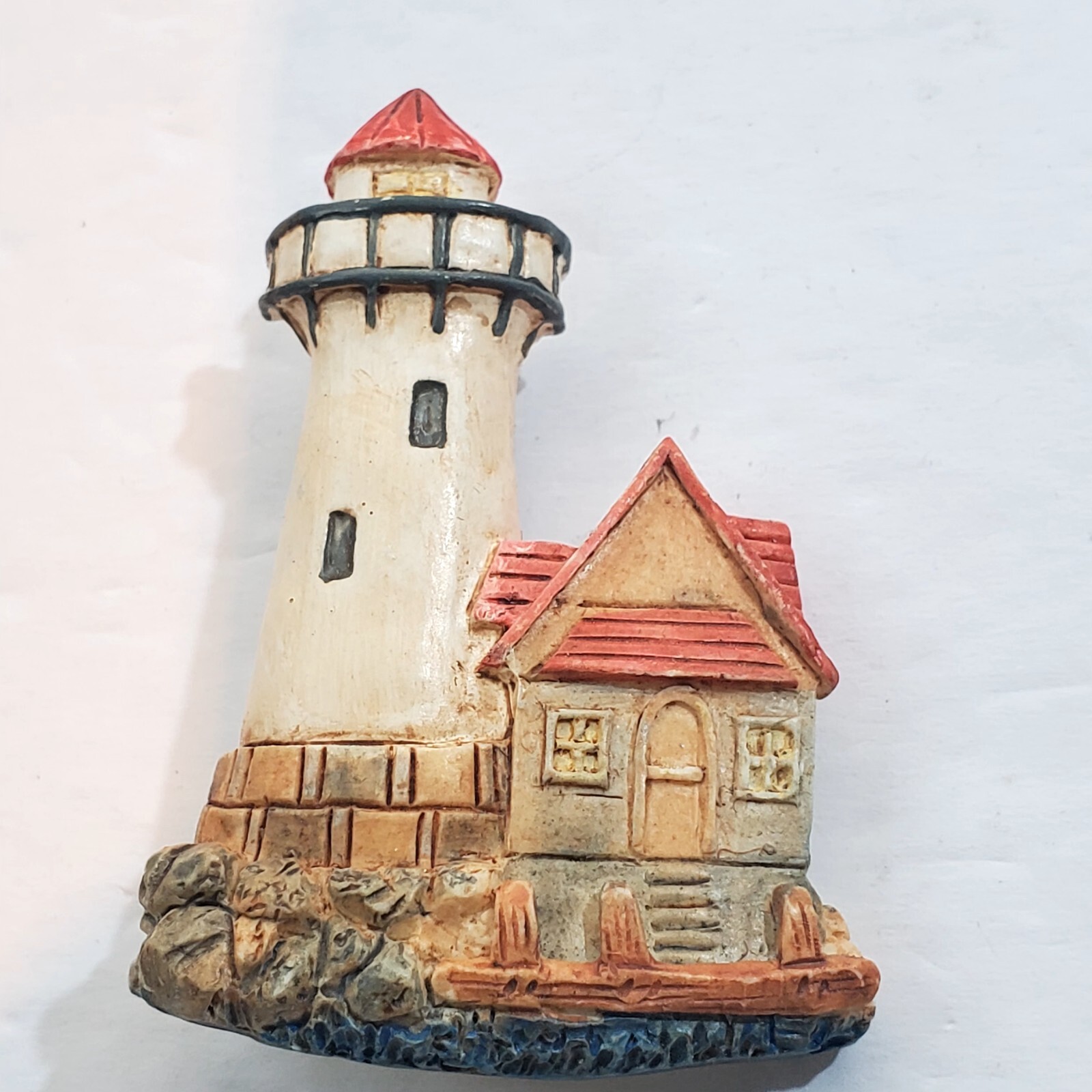 Vintage Resin Lighthouse Beach House Nautical Coastal Harbor Cottage Brooch Pin