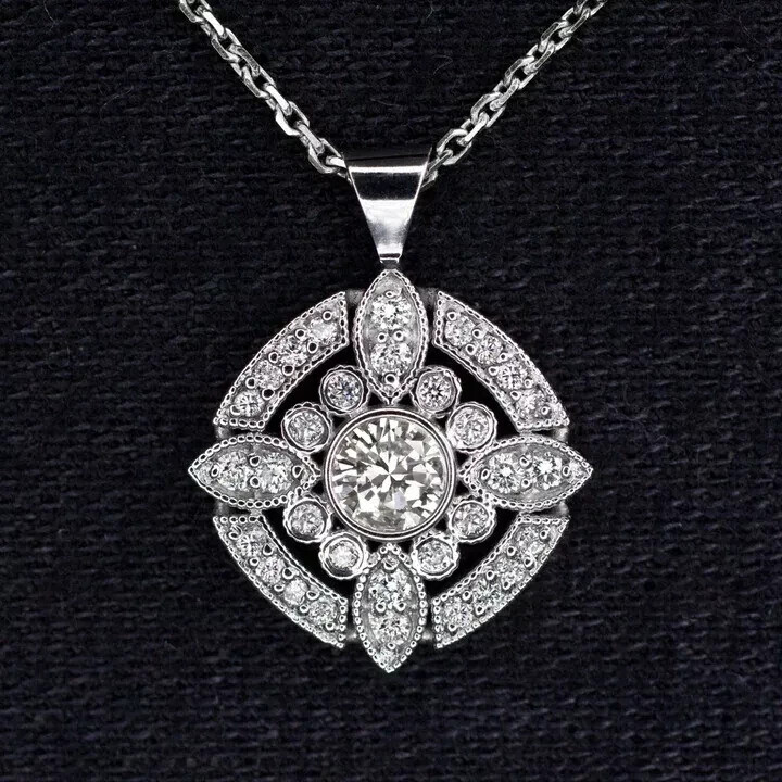 Art Deco Style Lab-Created Diamond Double Halo 14K White Gold Finish Pendant